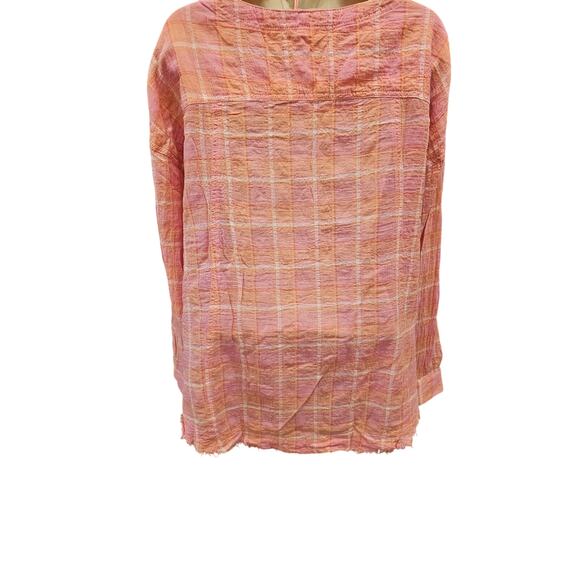 Beach Lunch lounge sz XL guaze crinkle button up long sleeve orange raglan top - Picture 2 of 7